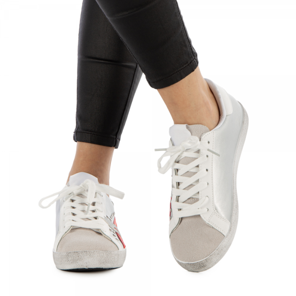 Γυναικεία αθλητικά παπούτσια  Seran λευκά με ασήμι, 3 - Kalapod.gr